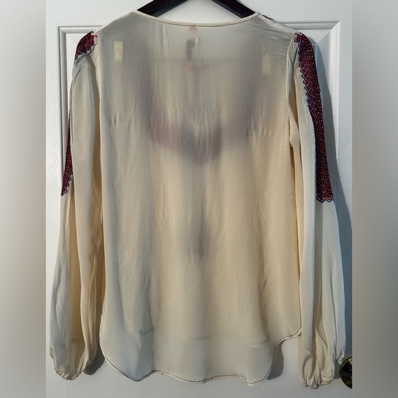PLENTY by TRACY REESE XS Ivory Boho Blouse Tassel Tie Red Blue Black Embroidery - Picture 3 of 12